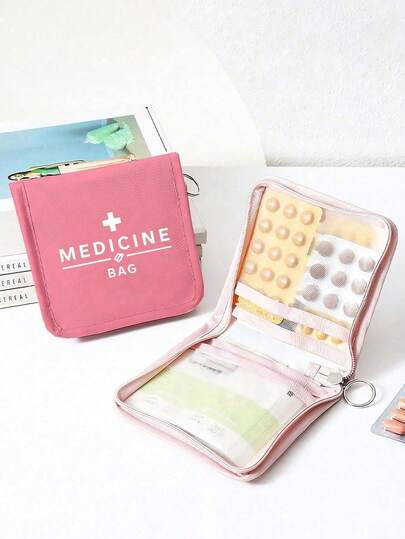 1个便携式药袋，小巧药盒兼急救包，方便旅行携带，适合日常/户外/旅行用药，是注重健康和经常旅行人士的必备之选，也是必备的医疗配件。多功能布艺药袋，便携式医疗急救包，户外旅行药袋，宿舍急救药品收纳袋（多种颜色可选）