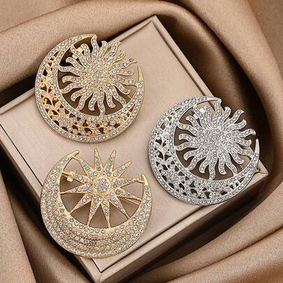 1pc Moon & Sun Brooch, High-End Unisex Brooch, Anti-Slip Lapel Pin, Elegant Chic Accessory For Suits
