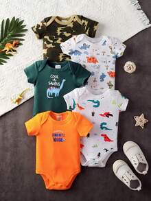 5-Piece Baby Triangle Jumpsuit Cotton Dinosaur Print Soft And Comfortable Baby Boy Romper Wrapped Burden Baby Boy Clothes For Outdoor Use, Daily Home Wear - xanh quân đội - Xem 8