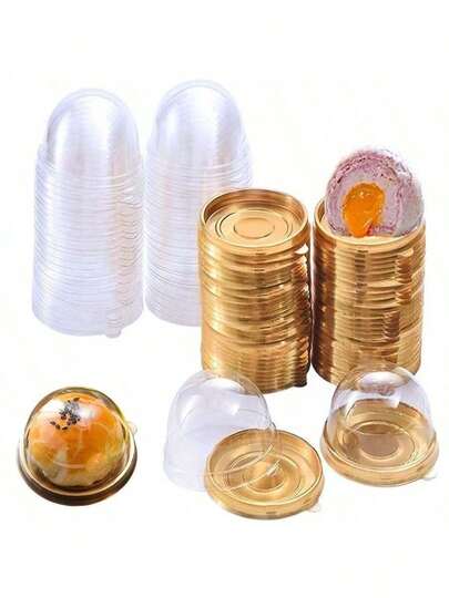 5/20/50个装可重复使用纸杯蛋糕盒，带透明盖 - 圆形中秋节月饼模具盒，非常适合圣诞节、万圣节、婚礼、生日甜点 - 厨房收纳整理用品及配件，蛋糕容器