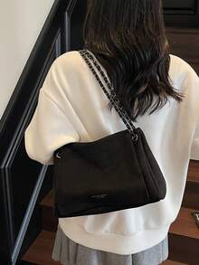 女士手提包，麂皮软肩包，带链条，斜挎包，大容量腋下包，日常通勤包