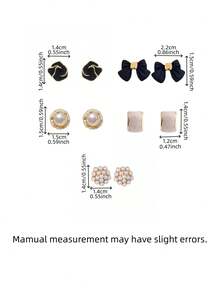 5对时尚几何仿珍珠耳钉，复古简约蝴蝶结花朵耳环套装，适合女性日常及节日佩戴