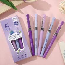 5 Pcs Cute Rolling Ball Pens Ink Rollerball Pens Cartoon 0.5mm Black Ink Quick Drying Smooth Writing Pen Kawaii Purple Grape Pen Women School Office Supplies Purple - 紫色 - 查看 7