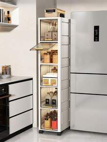 3/4/5/6 Layers Foldable Slim Bathroom Organizers And Storage, Plastic Tall Narrow Storage Cabinet With Movable Wheels, Opening Shelf Organizer For Small Spaces, Bathroom, Kitchen, Laundry - White - View 3