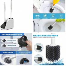 Juego Combinado 2 en 1 de Escobilla y Desatascador para Baño, Elimina Obstrucciones en Inodoro y Drenajes con Succión Fuerte, Base Compacta Antigoteo y Mango Largo - como se muestra en la figura - Ver 1