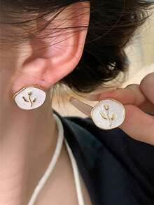 5 Pairs Vintage Oil Drop Flower & Faux Pearl Earrings Set, Delicate & Versatile, Suitable For Daily Wear - Multicolor - View 3