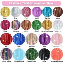 Nineibei 22 Colors Hair Tinsel Kit, 7800 Strands 48 Inch Glitter Tinsel Hair Extensions With Tools, Heat Resistant Sparkling Fairy Hair Accessories For Girls, Kids, Women Christmas Cosplay Party - 杏色 - 查看 2