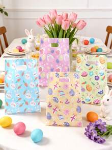 10/25/50个装复活节礼品袋，混合复活节卡通兔子图案礼品包装袋，适用于复活节派对装饰、复活节派对回礼、复活节欢乐装饰、可爱复活节兔子购物袋、复活节小物件收纳袋、复活节糖果袋、复活节家庭聚会餐桌装饰 - 復活節混款滿版卡通兔子 - 查看 3
