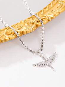 1件时尚铜合金锆石天使翅膀十字架吊坠项链，适合旅行、派对、聚会、装饰。