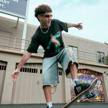 Laixton Men's Pattern T-Shirt Unisex Cotton Oversized T-Shirt Short Sleeve Retro Streetwear Casual T-Shirt Top Comfortable Washed Cotton T-Shirt - 大復古黑色 - 查看 6