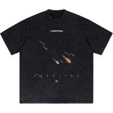 Laixton Men's Pattern T-Shirt Unisex Cotton Oversized T-Shirt Short Sleeve Retro Streetwear Casual T-Shirt Top Comfortable Washed Cotton T-Shirt - 時尚水洗黑色 - 查看 1