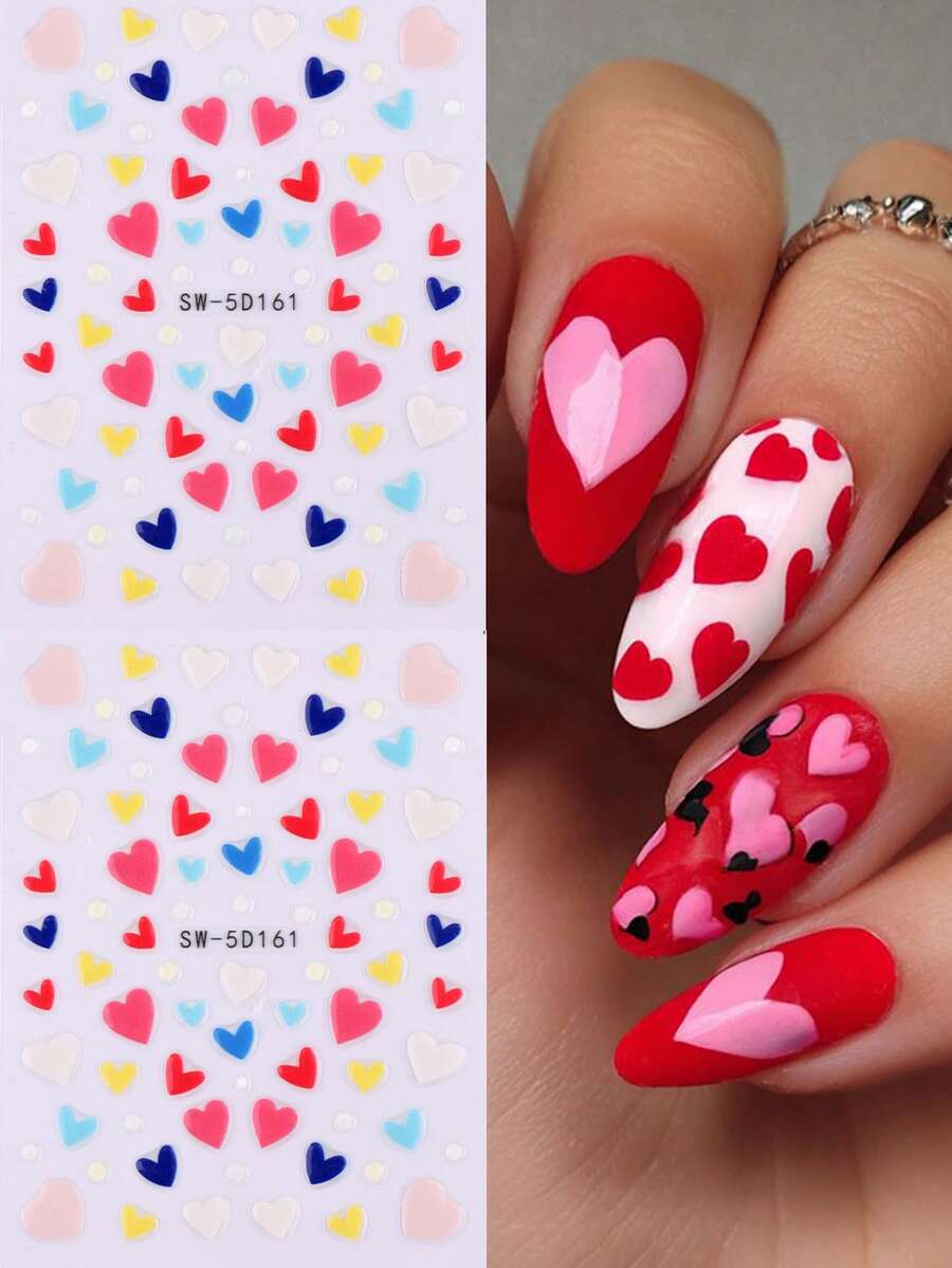2 miếng dán móng tay hình trái tim 5D nhiều màu sắc, hình trái tim dễ thương màu đỏ, trắng, hồng, xanh dương, tự dính, dùng để trang trí móng tay cho ngày Valentine, phụ kiện làm móng cho nữ và bé gái, thích hợp cho ngày Valentine, đám cưới, các thiết kế móng tay, dụng cụ làm móng. - Nhiều màu - Xem 1
