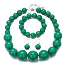 4件套串珠首饰套装，夸张项链耳环手链套装，时尚波西米亚几何串珠新娘首饰套装 - 4件式壓克力套裝 - 查看 5