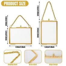 12 Double Glass Frame For Pressed Flowers Floating Hanging Photo Frame 3.5 X 2.5 In Brass Clear Pressed Flower Decor With Chain For Display Gallery Artwork, Horizontal Vertical Gold - Vàng 12 - Xem 4