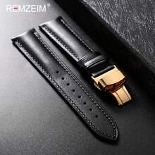 Correa de reloj de cuero de 18mm, 20mm y 22mm, correa informal de repuesto para hombres y mujeres con correa de reloj con cierre de mariposa automático - Albaricoque - Ver 2