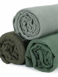 3pcs/Set Women's Solid Color Crinkle Hijab Scarf Set, Everyday Headscarf