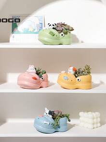 ROOGO Garden Decorations, Resin Cute Perforated Shoes, Flower Pots - 青檸色 - 查看 4