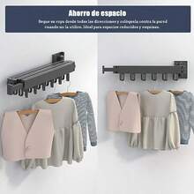 Tendedero de ParedEstante de Ropa Retractil para Ahorro de Espacio Capacidad de Carga 35KG Con 18 Ganchos y 1 Barra Ángulo Ajustable 360° Tendedero Plegable para Ropa para Balcón Interior y Exterior - Negro33 - Ver 4