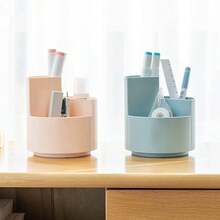 360°旋转笔筒，三隔层设计，大容量旋转笔筒桌面收纳盒，适用于办公室、学校、美术用品