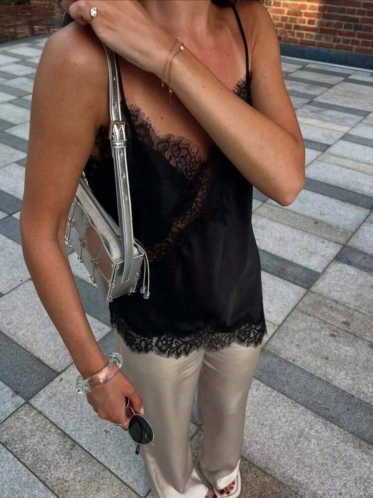 Seelio New Women's Fashion European And American Style Lace Decorative Sexy Lingerie-Style Top - Black - View 4