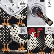 1/2/3pcs Flannel Spring Vitality Kitchen Carpet Set |   Polka Dot Rooster Style, Flannel Material, Non-Slip, Soft, Comfortable, Easy To Clean, Suitable For Bathroom, Door Mat, Bedroom, Living Room, Porch, RV Decoration - 白色 - 查看 10