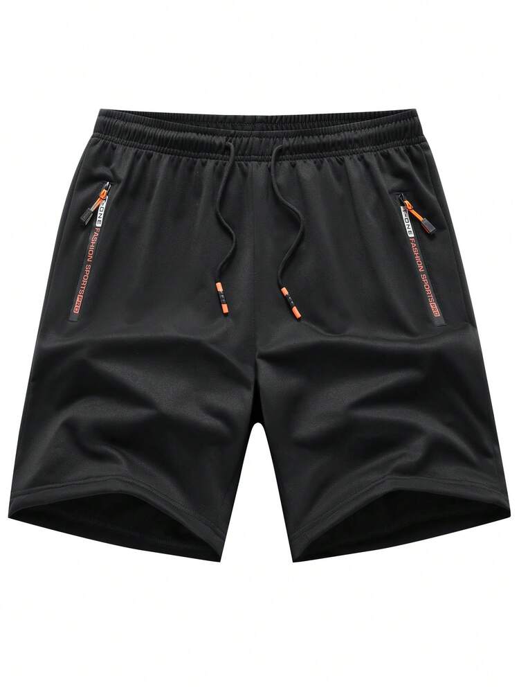 1pc Men's Printed Zipper Pocket Casual Sports Shorts, Summer - Black - View 2