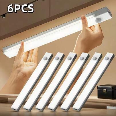 Six Motion Sensor Lights, Measuring 3.94 Inches/7.87 Inches/11.81 Inches, Intelligent Motion Sensor Cabinet Light, LED Indoor Lighting With USB Rechargeable Magnetic Night Light, Detachable Cabinet Light, Suitable For Offices, Bedrooms, And Closets.