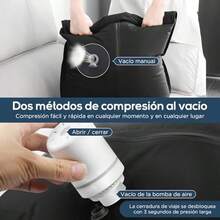 2PCS Bolsa de Compresion Viaje con 17L y 16 L,Airless Bag Reutilizable con ventana transparente,Bolsas Empacar al Vacio Impermeable IPX8,Bolsas de Vacio para Ropa Viajes,Mochila,Bomba Elctrica - black1+con ventana - Ver 4