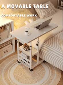 1pc White Wooden Laptop Desk - Adjustable Height Bedside Work Table With Wheels, Portable Office Stand For Bedroom, Living Room, Dorm, Office - Space Saving Design - Multicolor - View 4