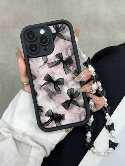 Bowknot Painted Groove Black With Butterfly Chain Anti-Drop Thick Simple Fashion Compatible With IPhone 17/ 17 Pro/ 17 Pro Max/ 16/ 15, Painted 15 Pro Max, Apple P13 Phone Case, P14 Women P11 Soft Case P12 Anti-Drop XS.XR / 16 Pro Max / 13 Case/Case/78P.78GES2 16/ 15/ XR / 16 Pro Max/7P 8P/P12 Pro Max/P13 Pro Max/P14 Pro Max /P13/P14/P11/P12/P14 Women Soft Anti-Drop XS/S/XS Max/78GES Phone Case Cover