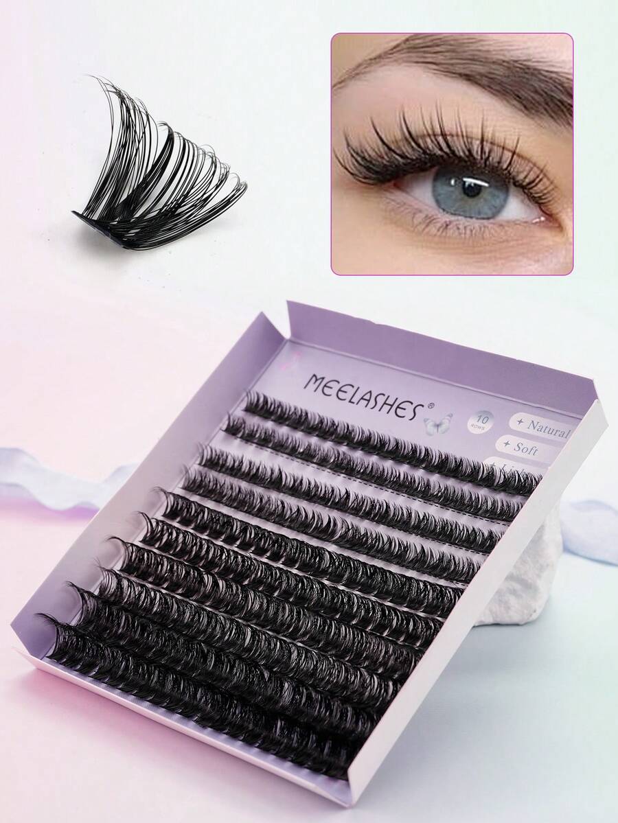 80D 8-16mm Fluffy Mink Lashes, Densely Natural Curled, Self-Adhesive False Eyelashes - Black - View 1
