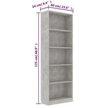 vidaXL Bibliothèque de 5 niveaux Gris béton 60x24x175cm Bois ingénierie - Gris - Voir 6