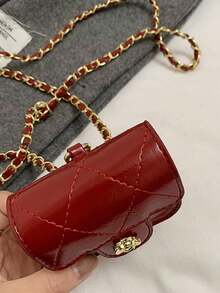 1pc Girls' Solid Color Quilted Embroidery Diamond Grid PU Magnetic Closure Fashion Mini Earphone Bag Crossbody, Suitable For All Seasons Daily Use - A - View 4