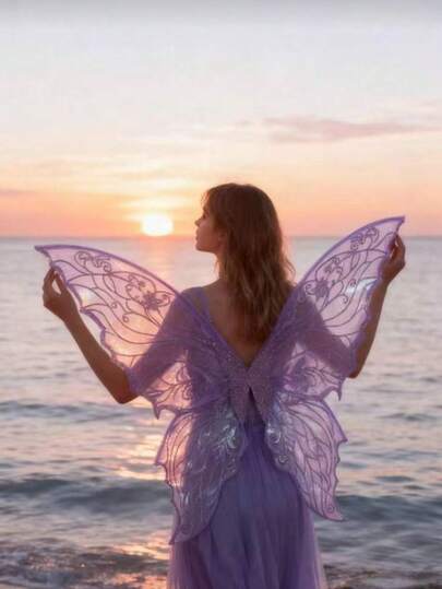 1pc/Set Fairy Butterfly Wings, Carnival Party Performance Prop, Shiny Butterfly Wings Wedding Dress Angel Wings Women Carnival Costume Accessory, Colorful Wings, Mardi Gras