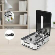 1个便携式自动反转磁带播放器，USB供电，立体声，带扬声器和耳机插孔，磁带转MP3转换器，双供电模式（USB/电池），工作电压≤36V - 不含电池