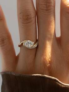 1 Pc Or 1Set 925 Sterling Silver Twisted Arm Half Set Egg Shaped Small Arc Ring Women's Date Night Party Ring Anniversary Gift Exquisite Ladies' Jewelry - Gold - View 12