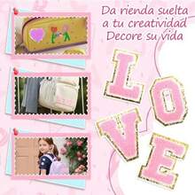 58 Parches Autoadhesivos, Pegatinas de Letras, Parches para Planchar, Parches de Tela Autoadhesivos, para Ropa Chaquetas de Tela Bricolaje Telfono Mvil (Rosa 58 piezas) - rosa 58 piezas - Ver 6