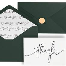 12/24pcs Thank You Cards With Envelopes, Green Envelopes And Gold Stickers, Simple Thank You Cards Bulk With Envelopes, Suitable For Weddings, Baby Showers, Graduations - Multicolor - View 1