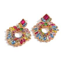 2PCS Vintage Court Style Elegant Colorful Hollow Flower Women's Earrings Suitable For Women's Weddings, Banquets, And Parties - 黑色 - 查看 5