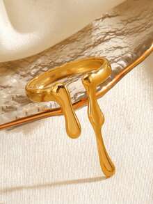 1pc Stainless Steel 18K Gold Plated Fashionable Lava Open Ring, Suitable For Women's Daily And Party Wear - Yellow Gold - View 4