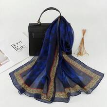 Chiffon Printed Silk Scarf Women's Scarf Thin Versatile Sunscreen Shawl Shawl - 1#哈青 - 查看 3
