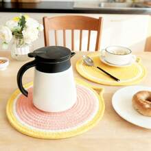 2pcs/Set Round 11.81inch(30cm) Cute Fruit Shaped Heat Insulation Placemats, Thick Woven Rope Braided Insulation Mats, Suitable For Plates, Pots, Potted Plants