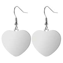 Customized Black & White Photo Stainless Steel Heart Shaped Earrings, Personalized With Family, Lover, Pet, Child Images, Engraved Text On Back - Name, Date, Holiday/Birthday Gift - Silver - View 5