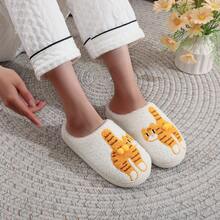 1 Pair Cute Animal Pet Cat Plush Slippers, Creative 3D Orange Cat Pattern Embroidered Warm Comfortable Thick Knitted Slip-On House Slippers For Men And Women, Best Gift For Pet Owners, Shoe, Spring Summer Picks, Brides Maid Gifts, Room, Bedroom Decor, Bedroom Decor, Beach, Travel, For Men, For Women, Vacation,Women's Day,Travel Essentials,Wedding Favours,Y2k,Bedroom,Car Accessories Women,Kitchen Decor,Cute Stuff - White - View 9