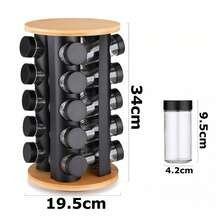 Rotating Multi-Layer Spice Jars Set, Multifunctional Seasoning Rack, Rotating Spice Boxes, Rotating Storage Rack Condiment Bottles, Spice Jars Combo Set, Rotating Spice Bottle Rack, 12/16/20PCS Kitchen Spice Jars 3-Tier/4-Tier/5-Tier Combo Set - Wooden Base - View 8
