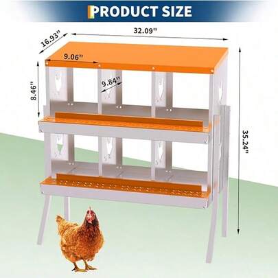 6/8/10-Hole Heavy-Duty Steel Chicken Nesting Box & Cage With Roll-Out Egg Collection System, Wall-Mountable Laying Box For Hens - Easy Egg Retrieval, Hen Roosting For Backyard Coop, Farm, Urban Agriculture (6/8/10 Holes)