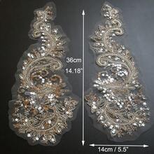 2pc/Pair Sequin Silver Flower Embroidery Lace Appliques For Wedding Dresses Rhinestone Applique Patches Embroidery Lace Parches Ropa… - Bạc - Xem 9