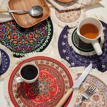 1个复古艺术流苏圆形桌垫，波西米亚风格，新年、情人节、斋月派对餐桌必备 - 彩色 - 查看 6