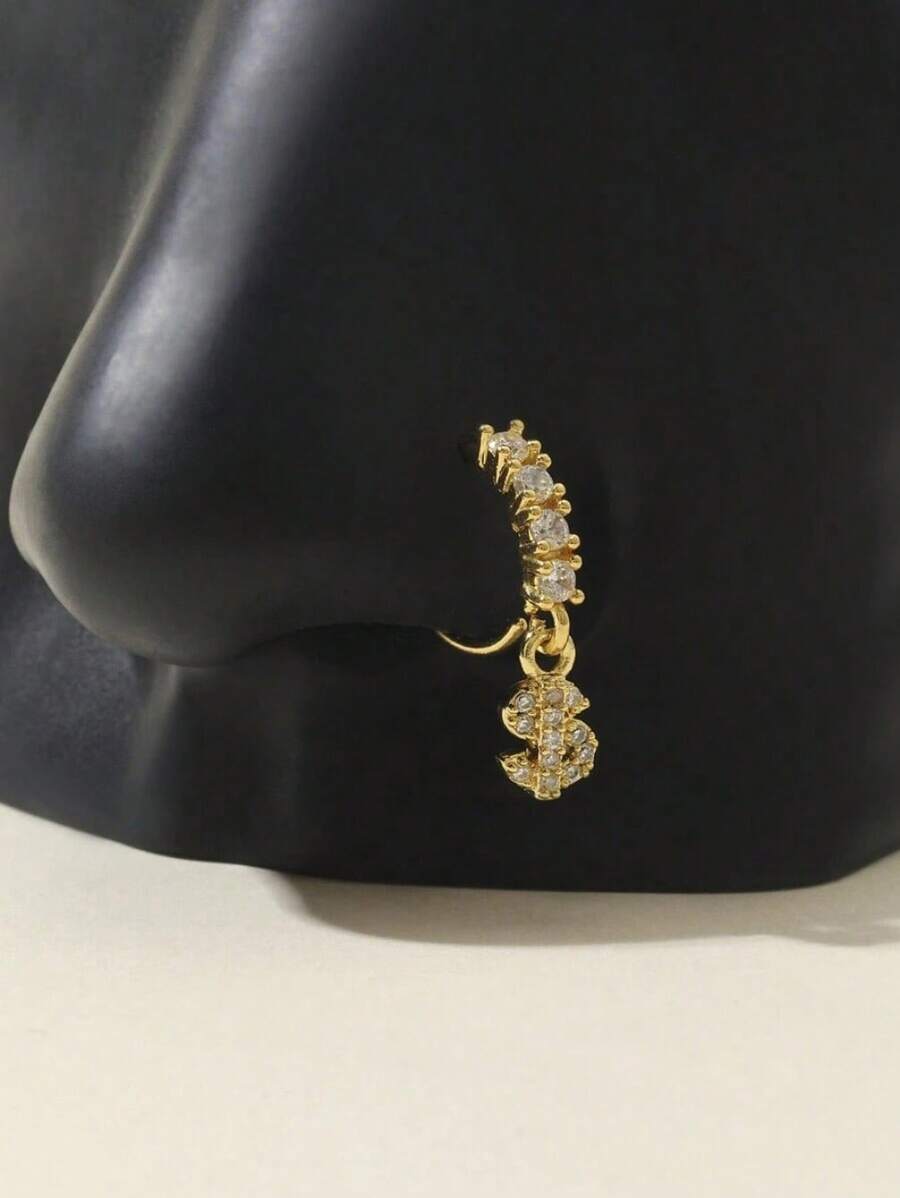 YIH4 1pc Long Gold Tassel Nose Ring, Daily Wear For Women - Vàng - Xem 1