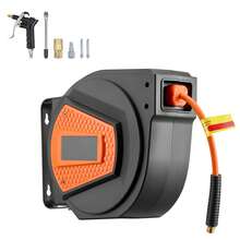 Bobina de manguera de aire retráctil, manguera de aire híbrida de 1/4 pulgadas x 50 pies Max 300PSI, bobina de mangueras de compresor de aire cerrada automática con pistola de plomo y soplado de 6,6 pies, montaje giratorio de 180 ° en el techo / pared - 1/4 pulgadas x 50 pies - Ver 8